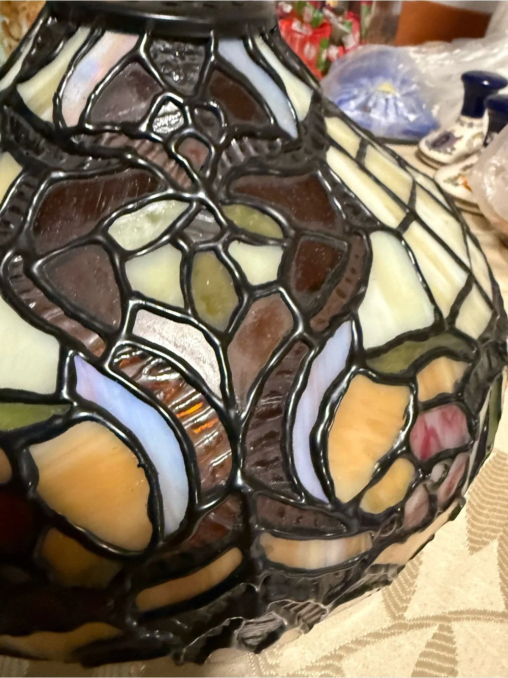 Stained Glass Table Lamp Shade in Cream and Amber - for the ceiling